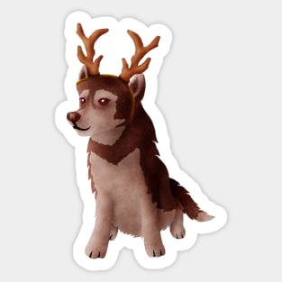 Husky wearing deer antlers Sticker